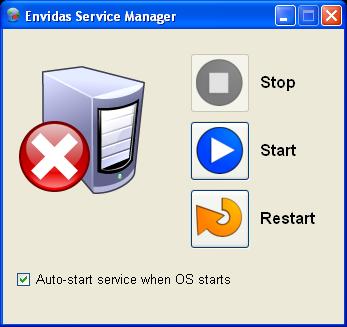 Envitech Envidas Ultimate Service Manager Screen in a "Stop" state